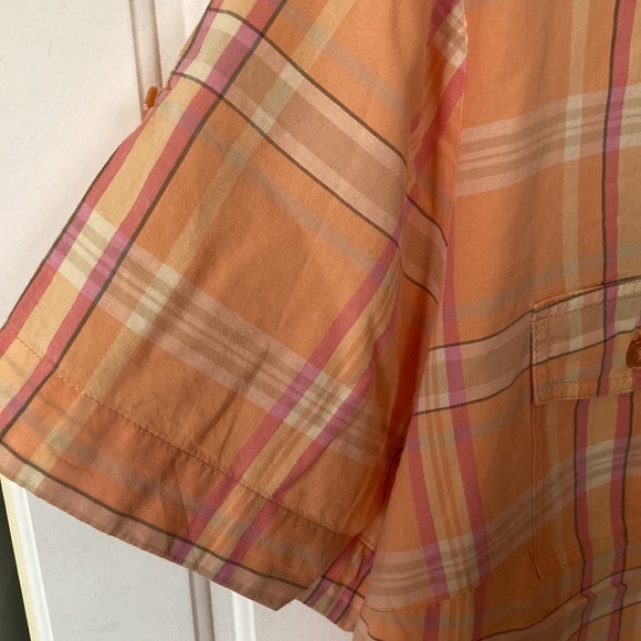 ❤️🔥5/20$ VILLAGER/Liz Claiborne💫Women's Peach/Pink Short Sleeve Button-Up Top - Picture 8 of 11